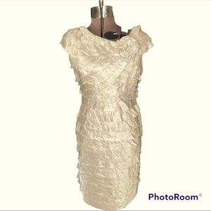 London Style Nights tan pin tucked pleated evening dress size 16